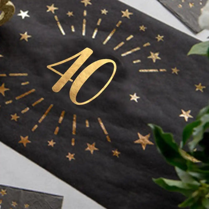 40th Birthday Black & Gold Sparkle Table Runner Milestone
