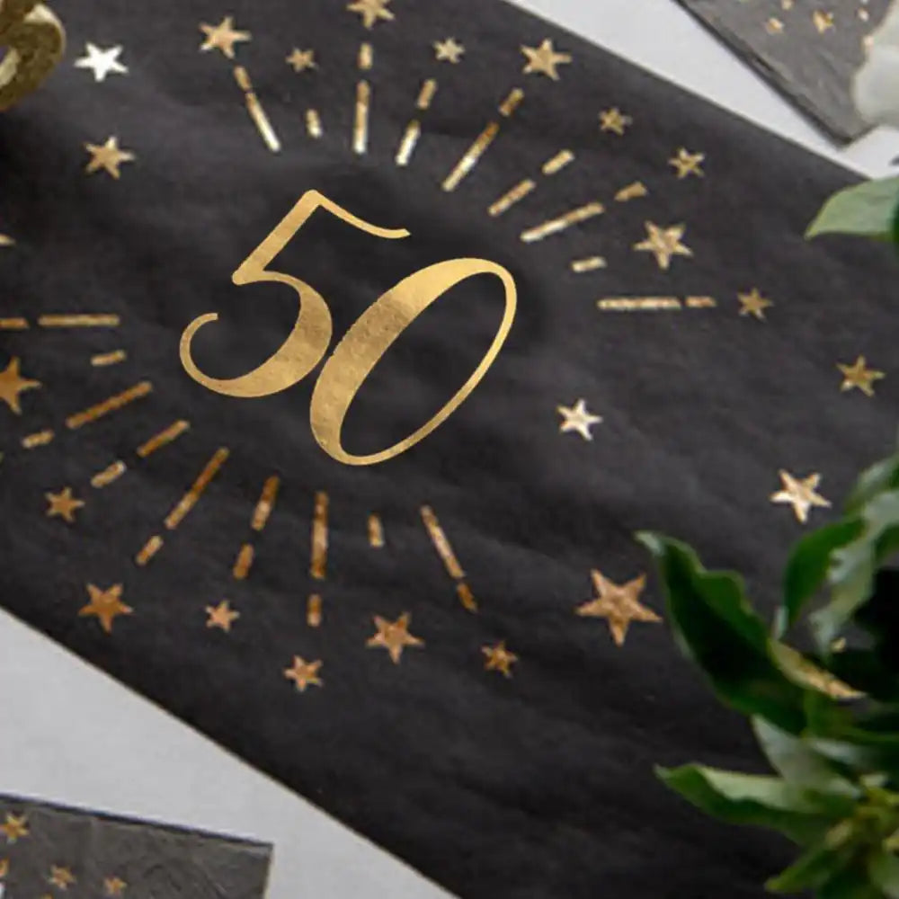 50th Birthday Black & Gold Sparkle Table Runner Milestone