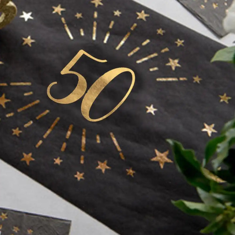 50th Birthday Black & Gold Sparkle Table Runner Milestone