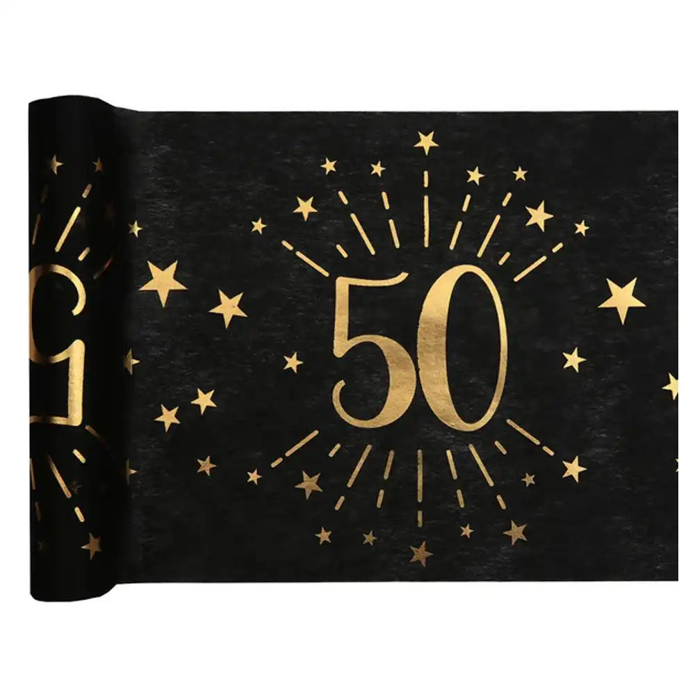 50th Birthday Black & Gold Sparkle Table Runner Milestone