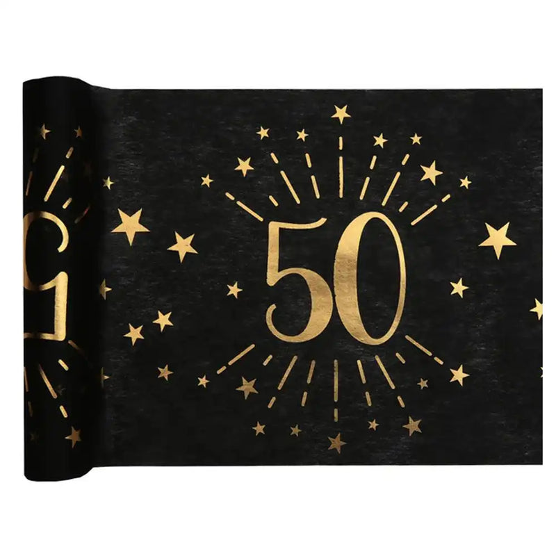 50th Birthday Black & Gold Sparkle Table Runner Milestone