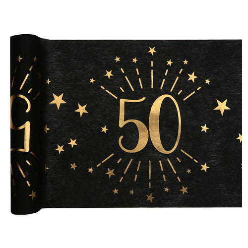 50th Birthday Black & Gold Sparkle Table Runner