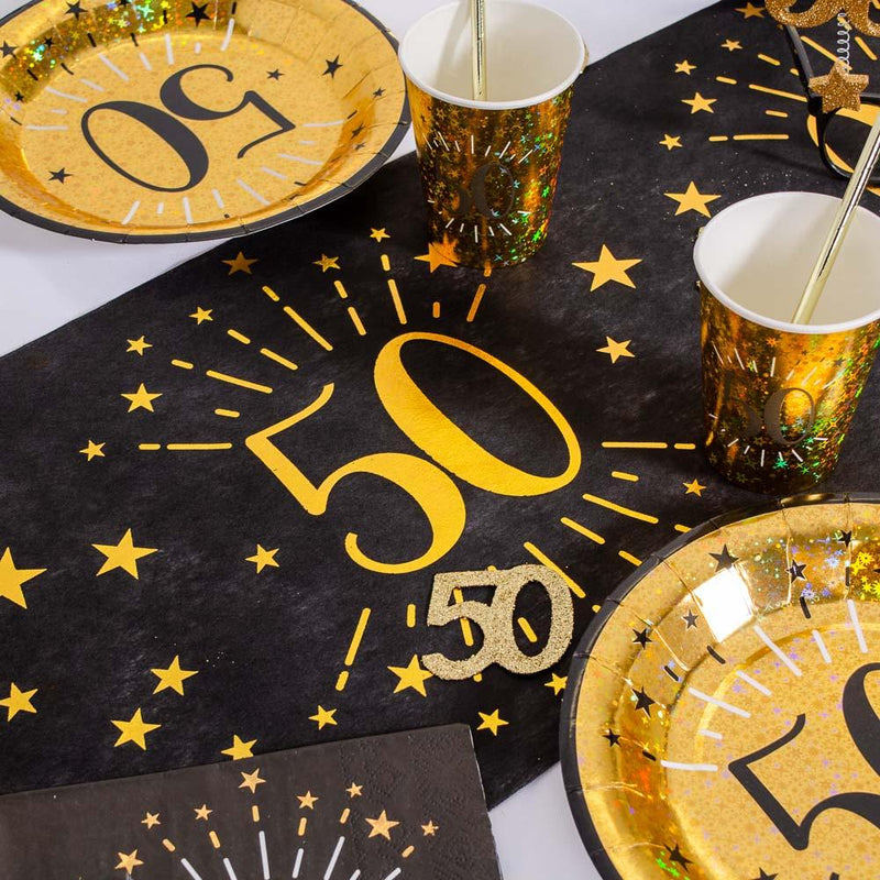 50th Birthday Black & Gold Sparkle Table Runner