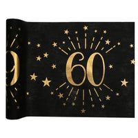 60th Birthday Black & Gold Sparkle Table Runner Milestone