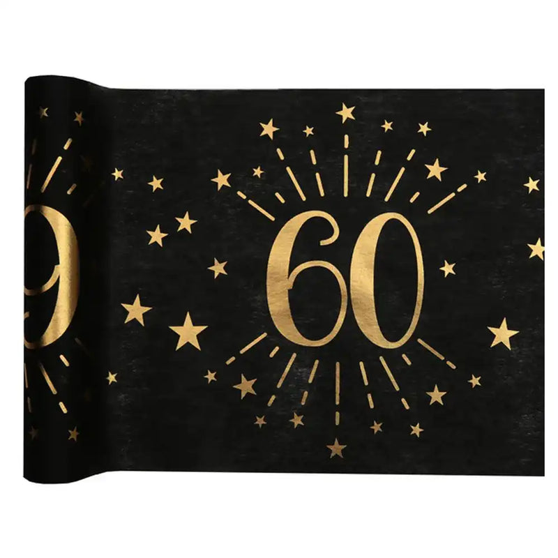 60th Birthday Black & Gold Sparkle Table Runner Milestone