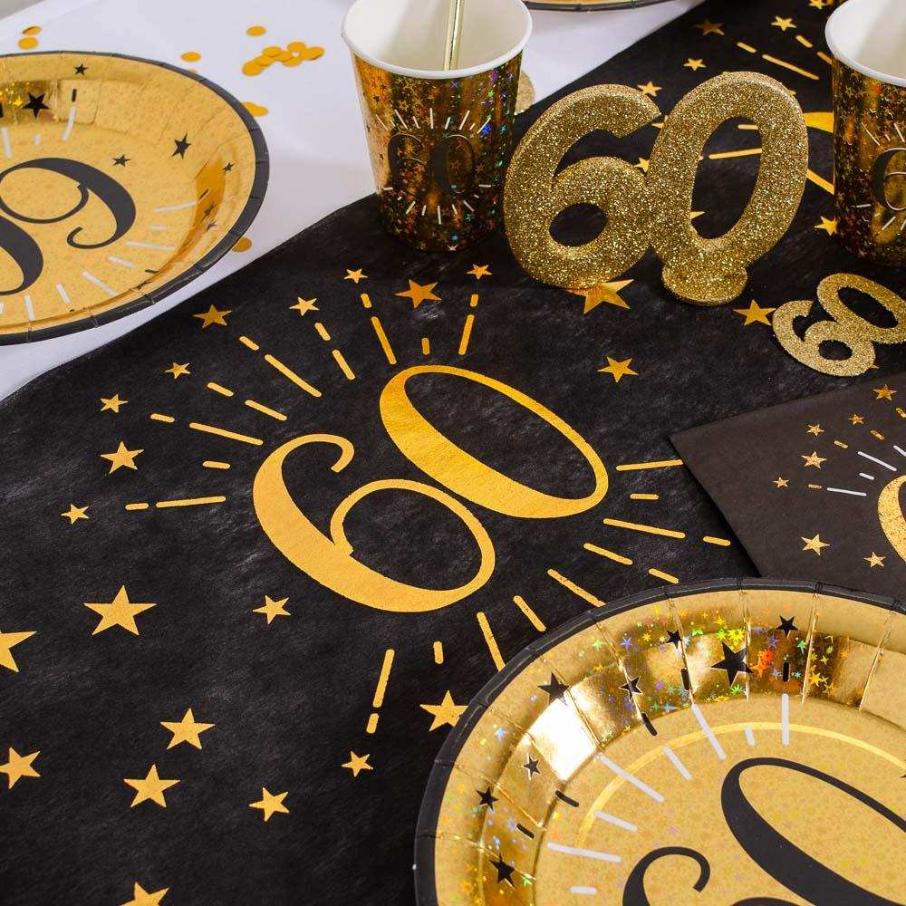 60th Birthday Black & Gold Sparkle Table Runner Milestone