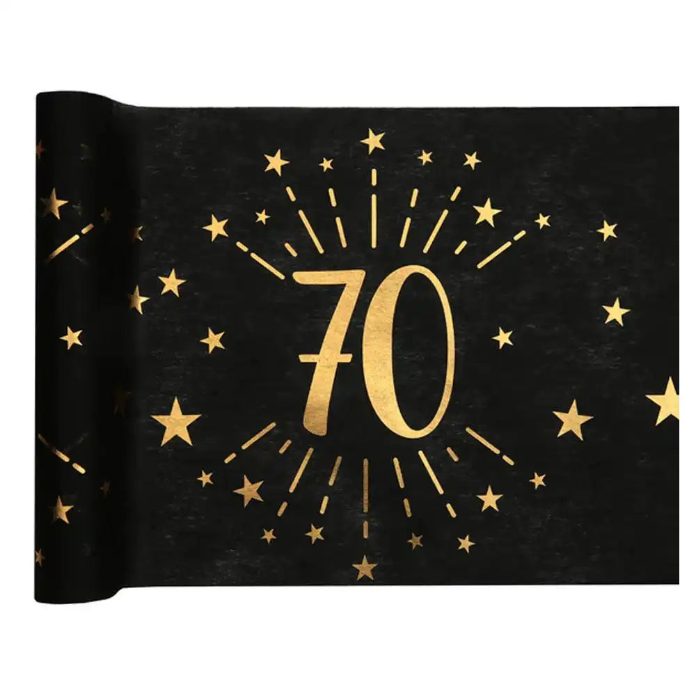 70th Birthday Black & Gold Sparkle Table Runner Milestone