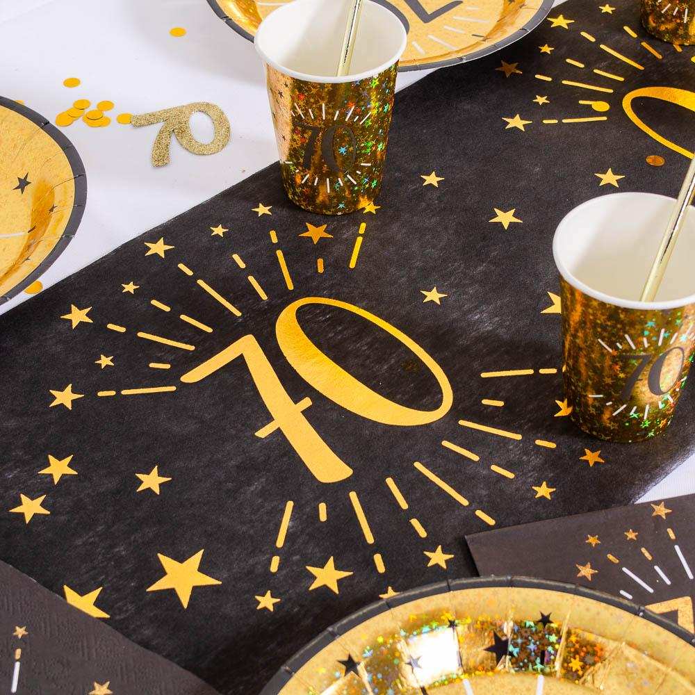 70th Birthday Black & Gold Sparkle Table Runner Milestone