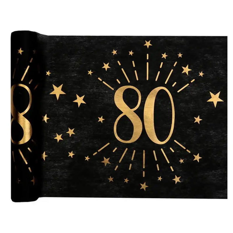 80th Birthday Black & Gold Sparkle Table Runner Milestone