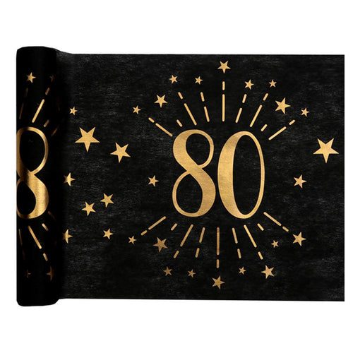 80th Birthday Black & Gold Sparkle Table Runner