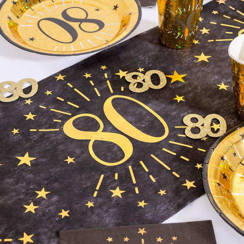 80th Birthday Black & Gold Sparkle Table Runner Milestone