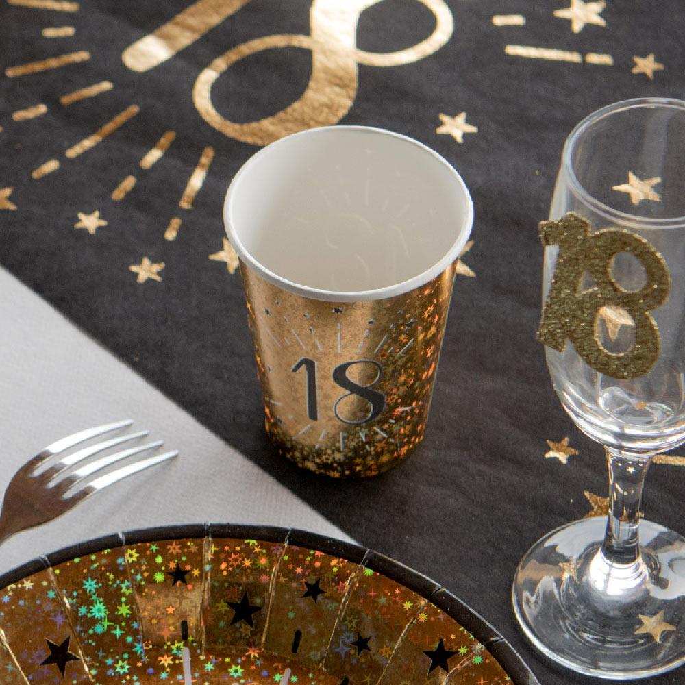 18th Birthday Black & Gold Sparkle Cups (x10) Milestone