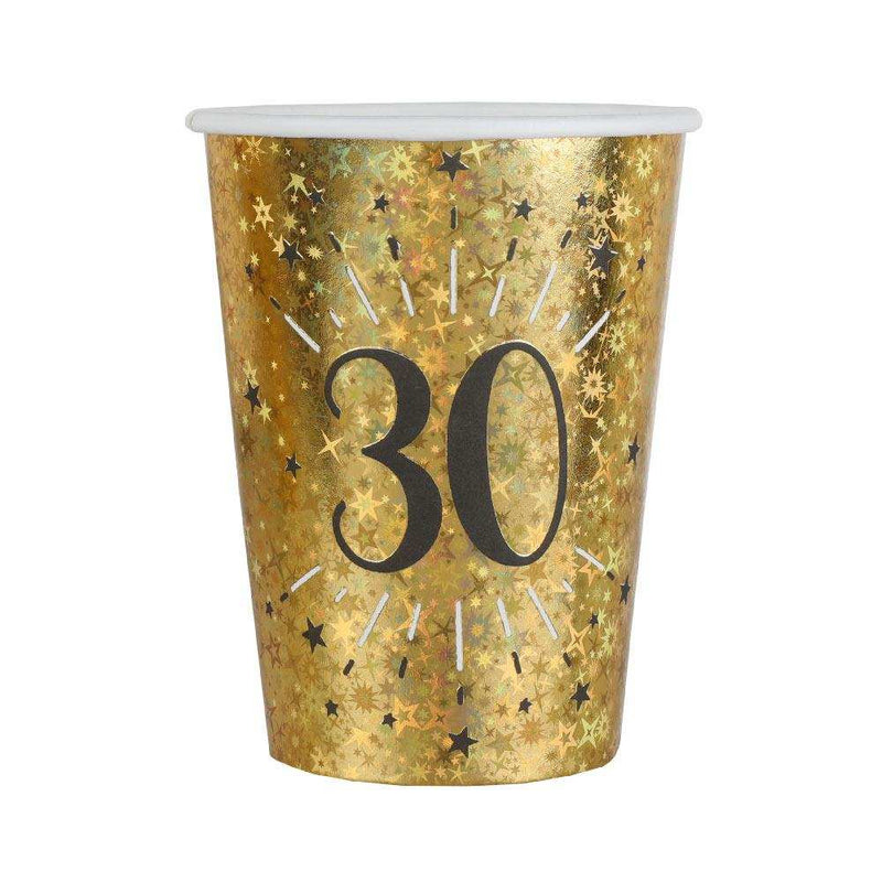 30th Birthday Black & Gold Sparkle Cups (x10) Milestone