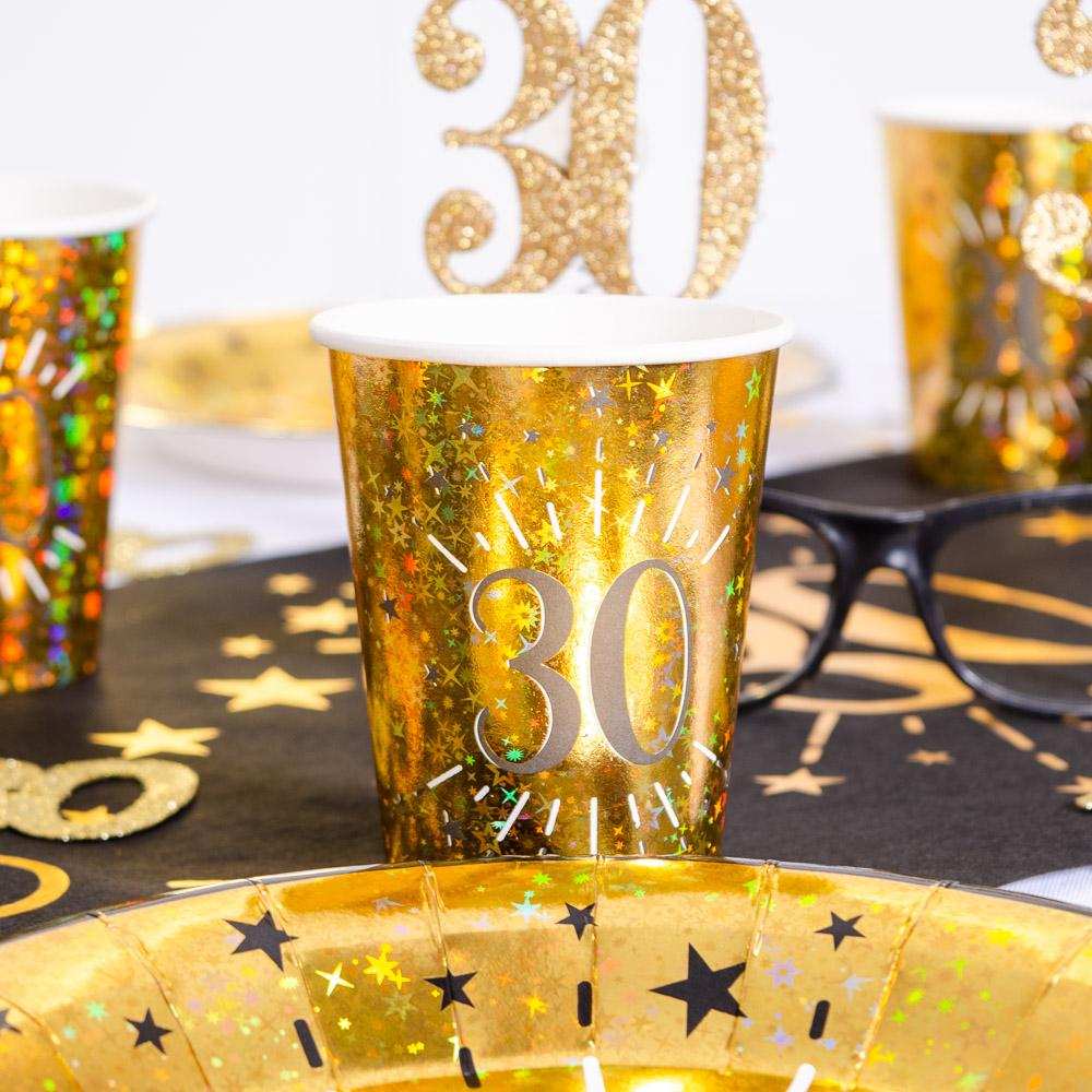 30th Birthday Black & Gold Sparkle Cups (x10) Milestone