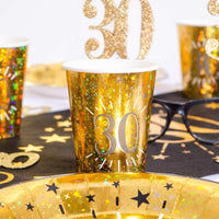 30th Birthday Black & Gold Sparkle Cups (x10) Milestone