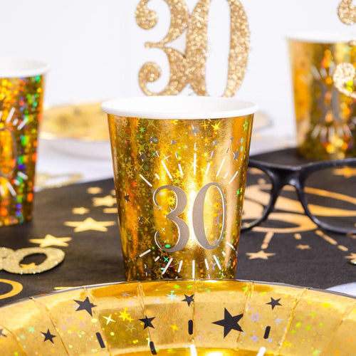 30th Birthday Black & Gold Sparkle Cups (x10)
