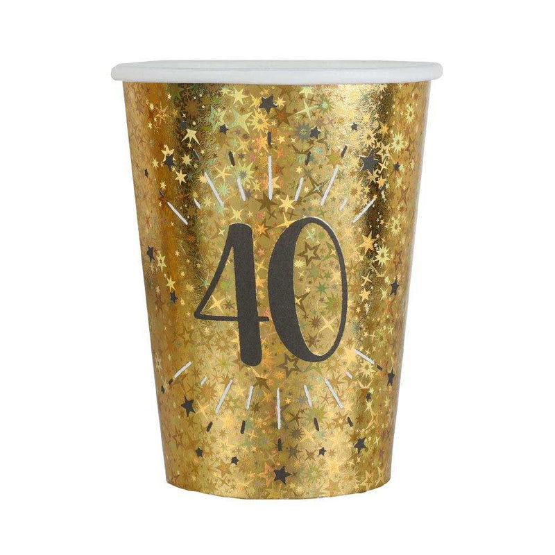 40th Birthday Black & Gold Sparkle Cups (x10) Milestone
