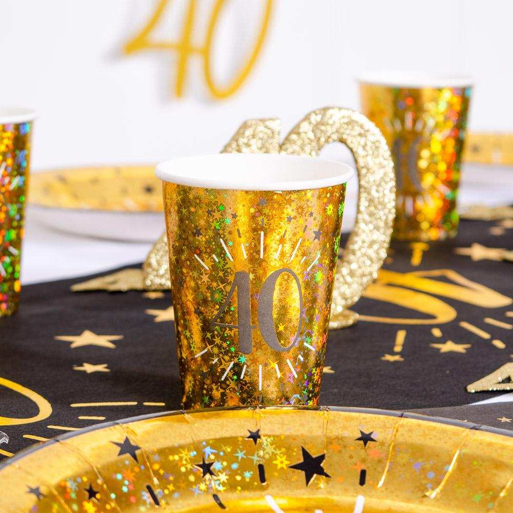 40th Birthday Black & Gold Sparkle Cups (x10) Milestone