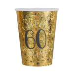 60th Birthday Black & Gold Sparkle Cups (x10)