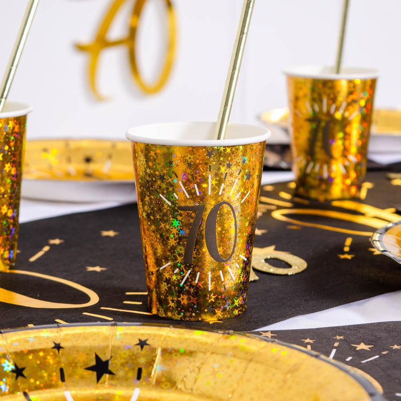 70th Birthday Black & Gold Sparkle Cups (x10)