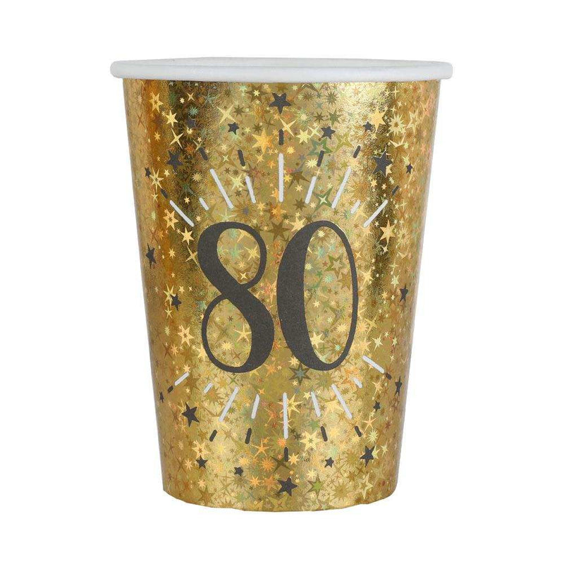 80th Birthday Black & Gold Sparkle Cups (x10) Milestone