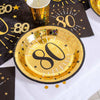 80th Birthday Black & Gold Sparkle Plate (x10) Milestone