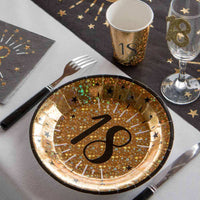 18th Birthday Black & Gold Sparkle Plates (x10) Milestone