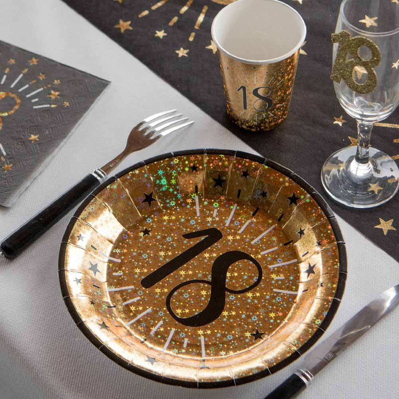 18th Birthday Black & Gold Sparkle Plates (x10) Milestone