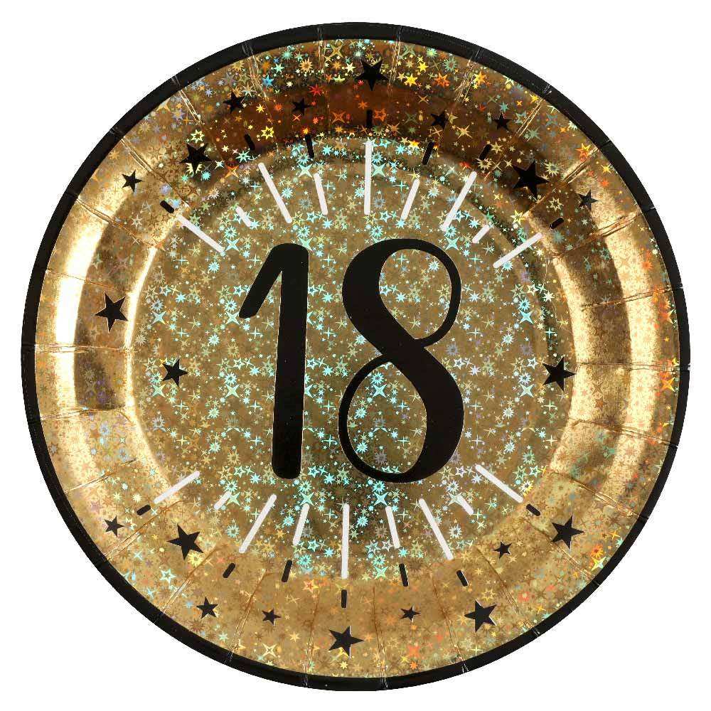 18th Birthday Black & Gold Sparkle Plates (x10) Milestone