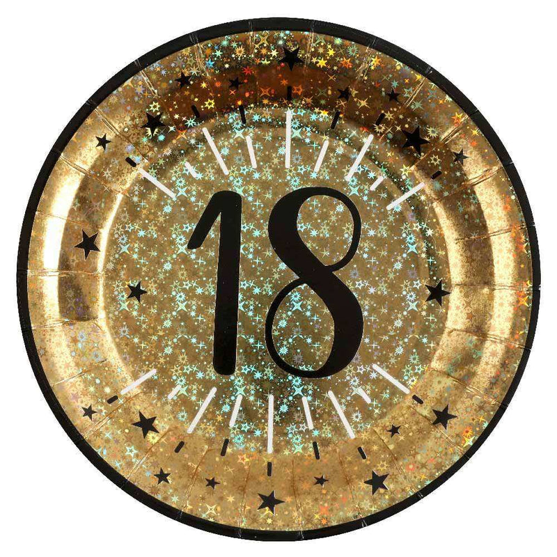 18th Birthday Black & Gold Sparkle Plates (x10) Milestone