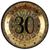 30th Birthday Black & Gold Sparkle Plates (x10) Milestone