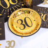 30th Birthday Black & Gold Sparkle Plates (x10) Milestone