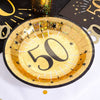 50th Birthday Black & Gold Sparkle Plates (x10) Milestone