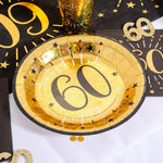 60th Birthday Black & Gold Sparkle Plates (x10)
