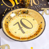 70th Birthday Black & Gold Sparkle Plates (x10) Milestone
