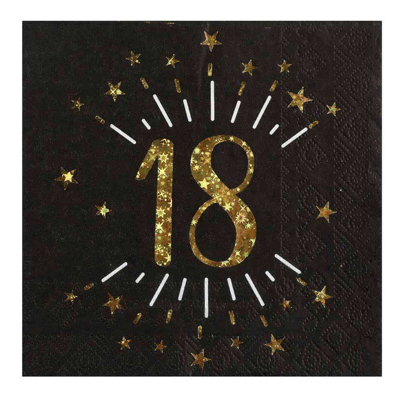 18th Birthday Black & Gold Sparkle Napkins (x10) Milestone