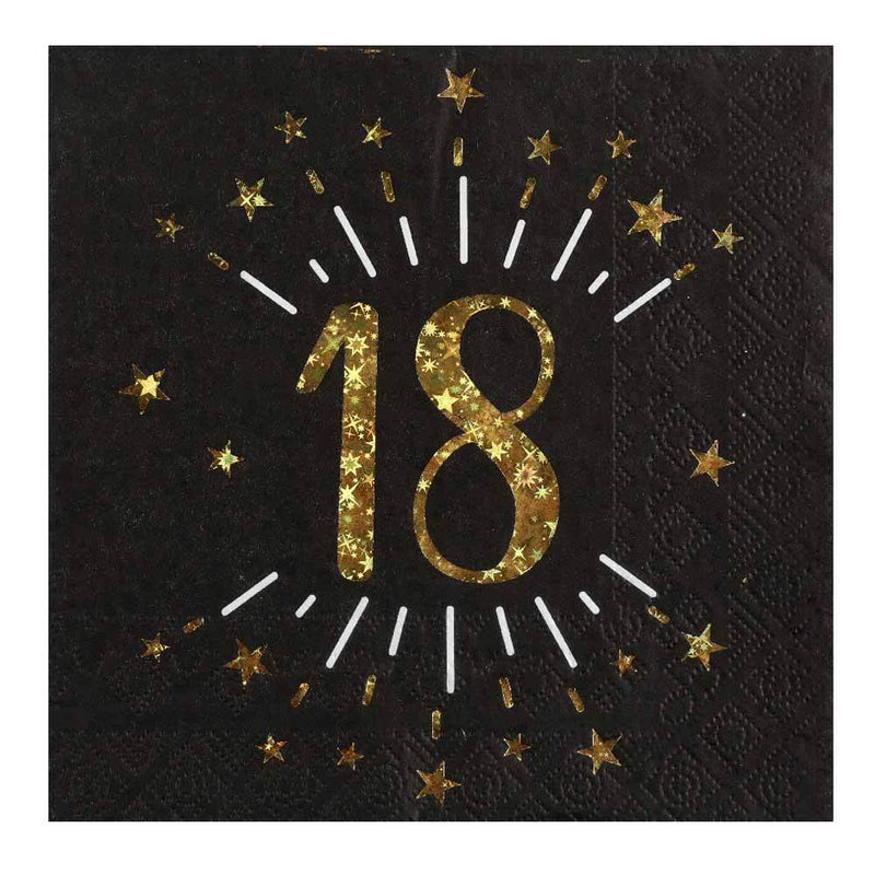 18th Birthday Black & Gold Sparkle Napkins (x10)