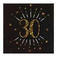 30th Birthday Black & Gold Sparkle Napkins (x10) Milestone