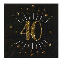 40th Birthday Black & Gold Sparkle Napkins (x10) Milestone