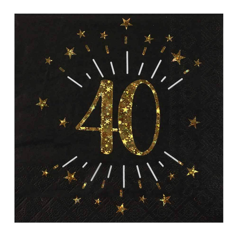 40th Birthday Black & Gold Sparkle Napkins (x10)