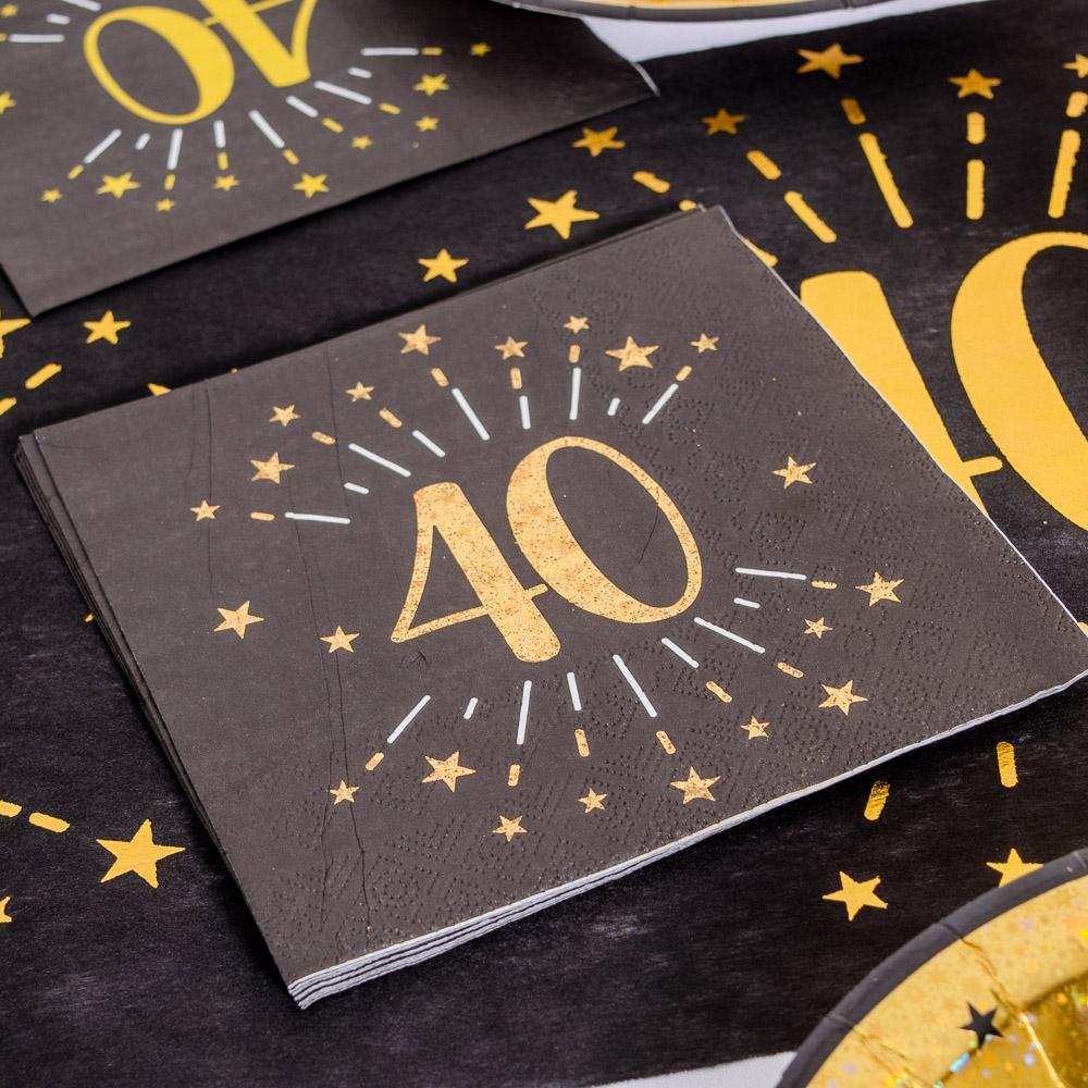 40th Birthday Black & Gold Sparkle Napkins (x10) Milestone