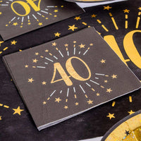 40th Birthday Black & Gold Sparkle Napkins (x10) Milestone