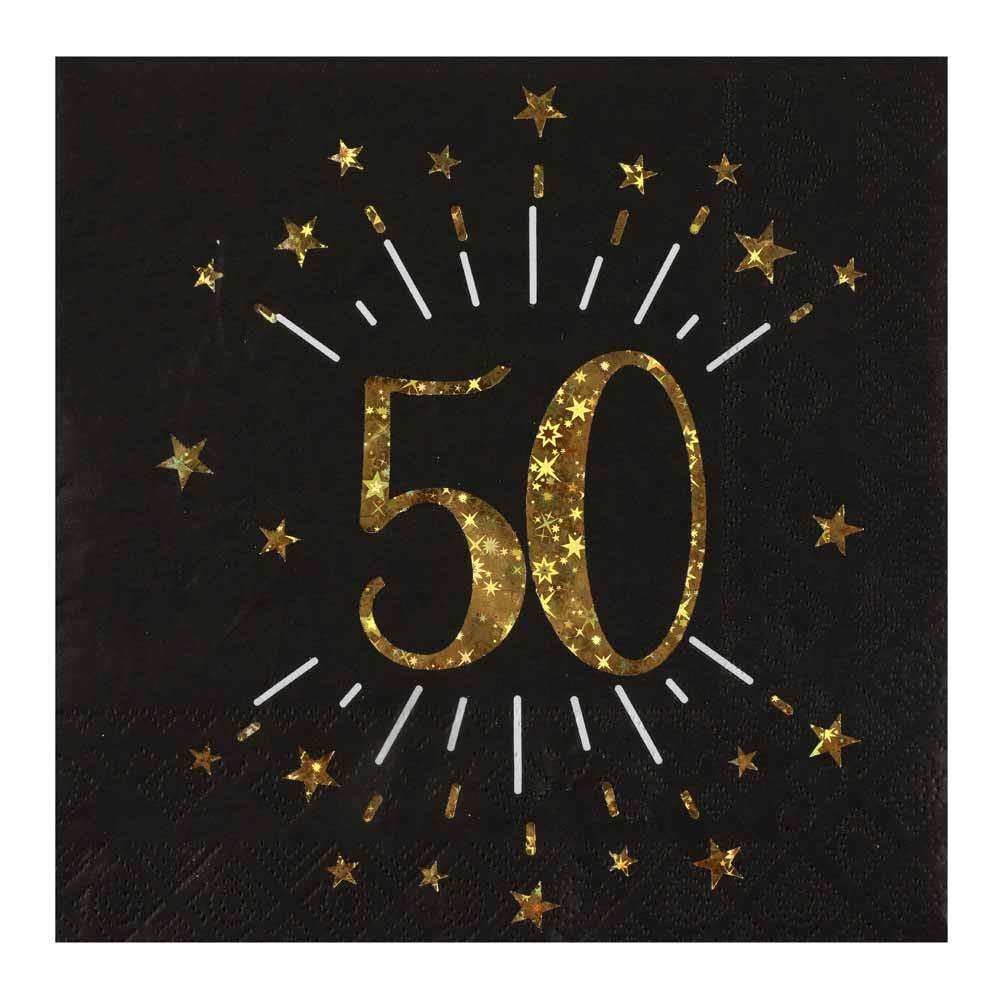 50th Birthday Black & Gold Sparkle Napkins (x10) Milestone