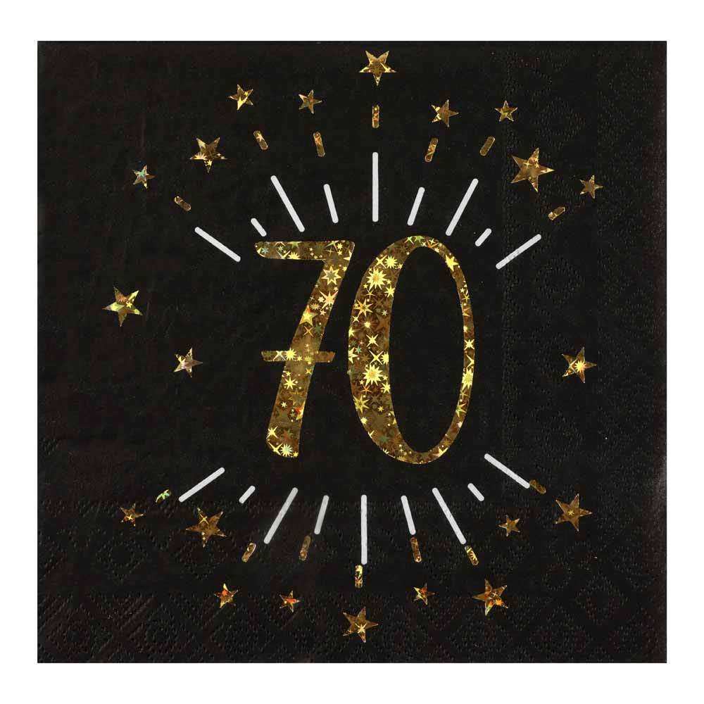 70th Birthday Black & Gold Sparkle Napkins (x10) Milestone