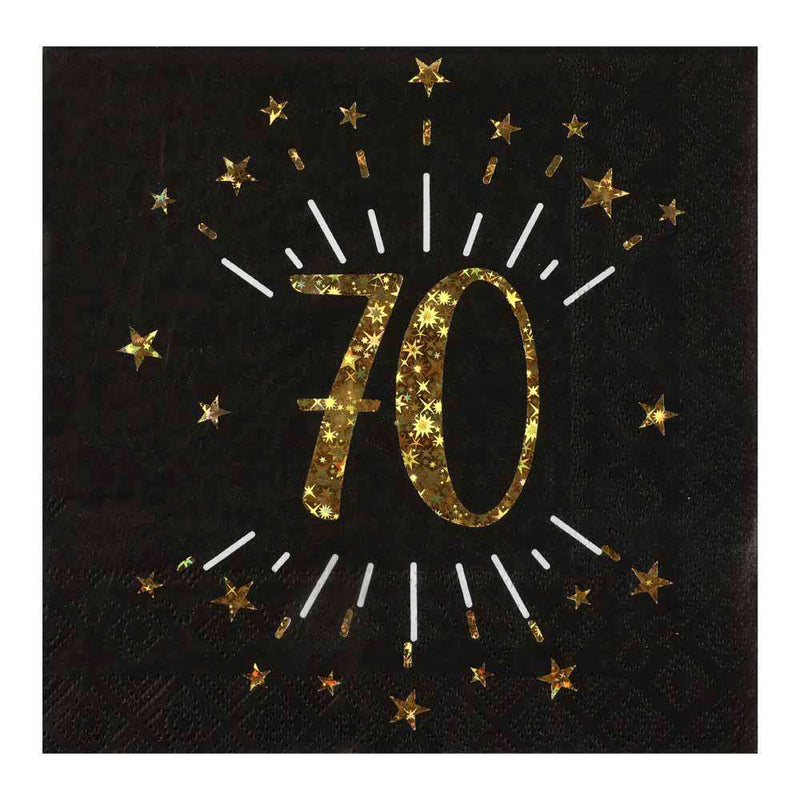 70th Birthday Black & Gold Sparkle Napkins (x10) Milestone