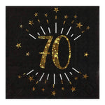 70th Birthday Black & Gold Sparkle Napkins (x10)