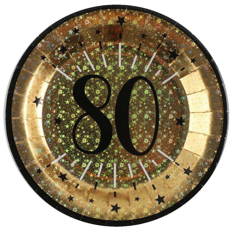 80th Birthday Black & Gold Sparkle Plate (x10) Milestone