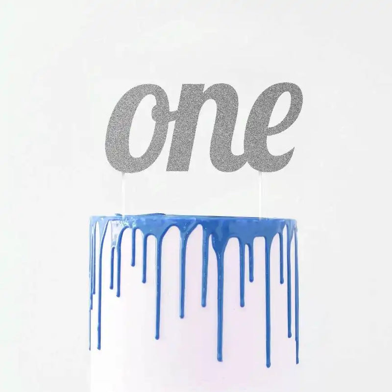 Glitter 'One' Cake Topper - Silver 1st Birthday