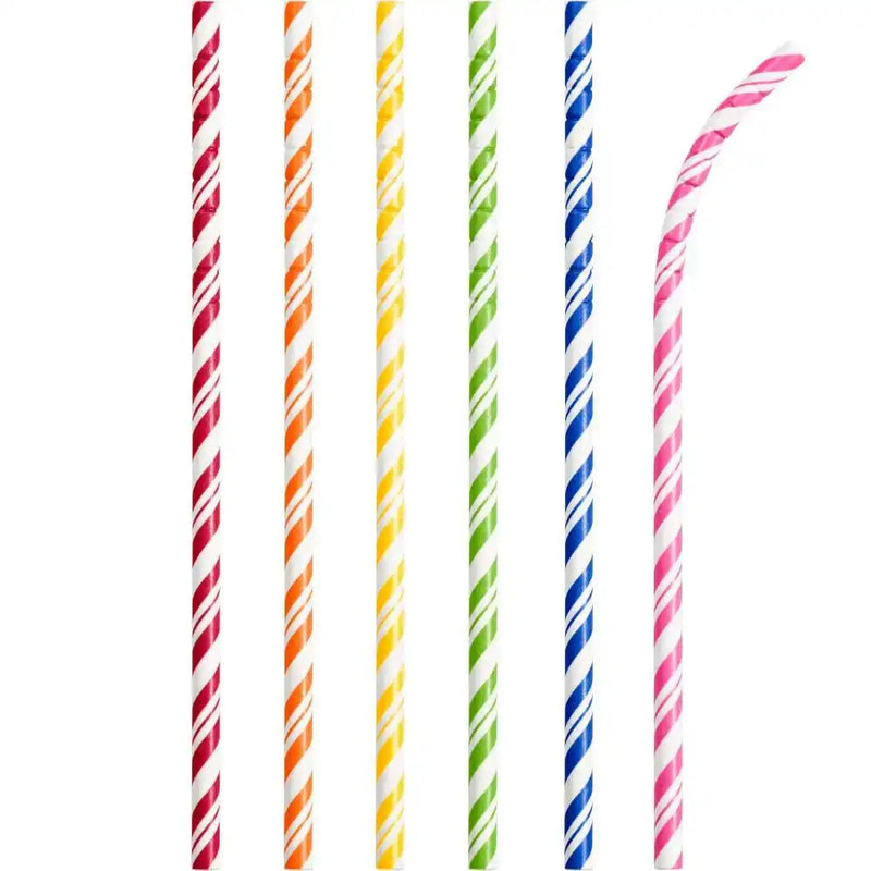 Striped Eco-Flex Paper Straws - Rainbow (x24) General Party