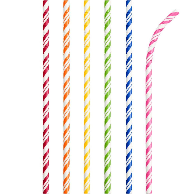 Striped Eco-Flex Paper Straws - Rainbow (x24)
